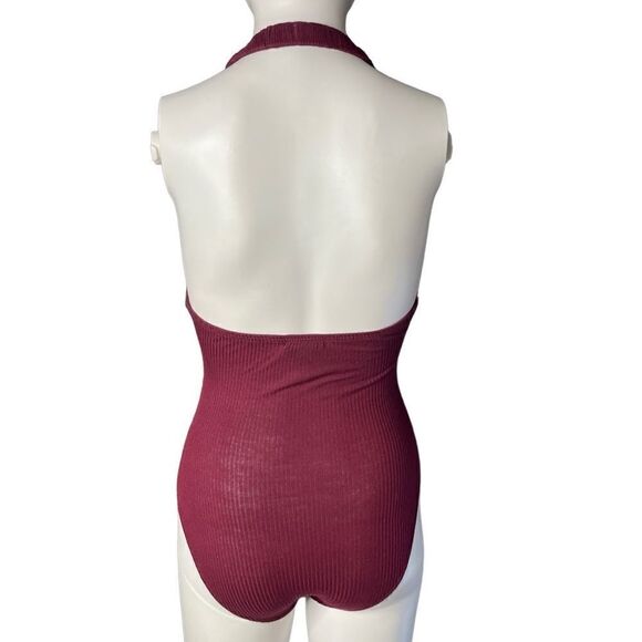 Violet Moon Ribbed Halter Bodysuit Maroon Red Size XS - Picture 3 of 3